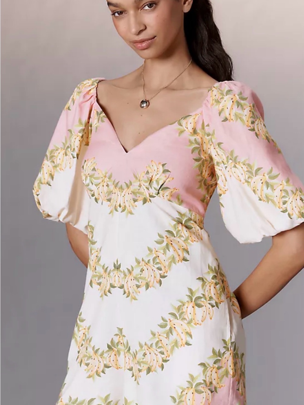 Farm Rio mini linen dress v neck puff sleeves